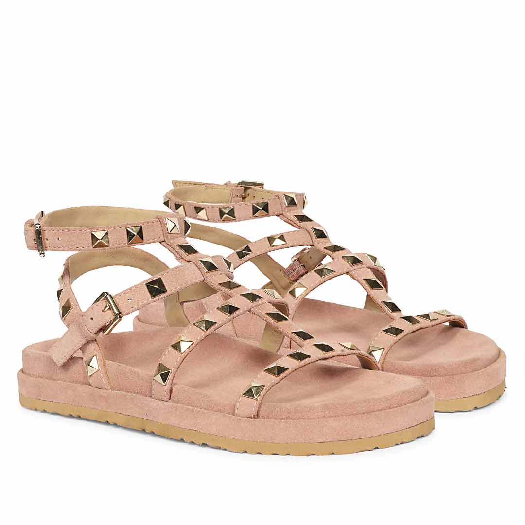 Saint Tessa Pink Blush Studded Suede Leather Footbed Sandals - Image 2