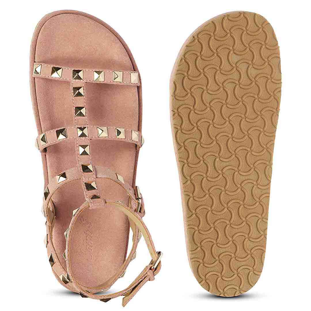 Saint Tessa Pink Blush Studded Suede Leather Footbed Sandals - Image 6