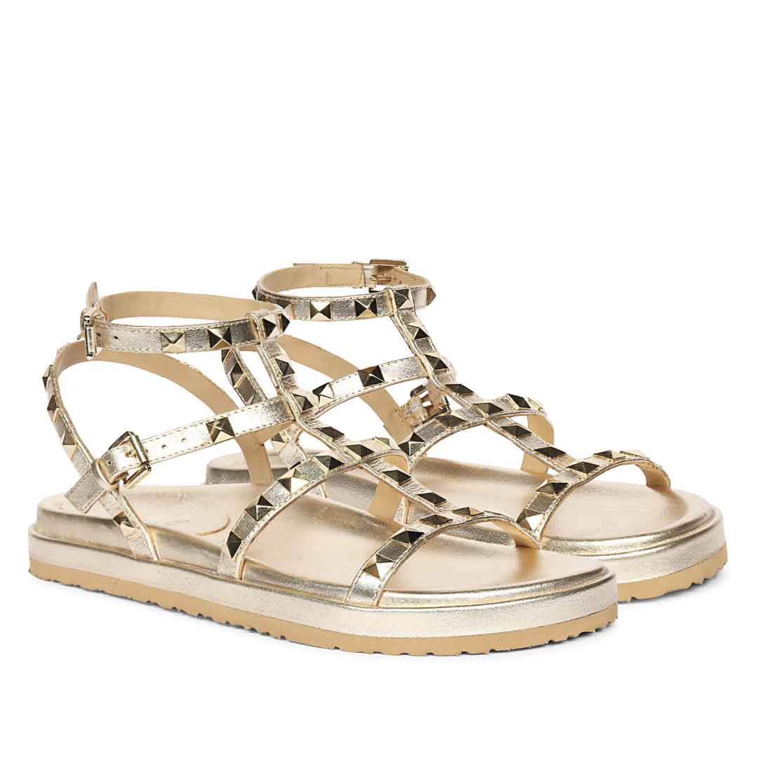 Saint Tessa Platin Studded Leather Footbed Sandals - Image 2