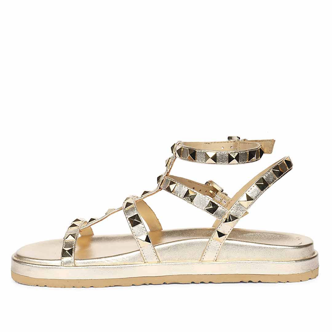 Saint Tessa Platin Studded Leather Footbed Sandals - Image 3