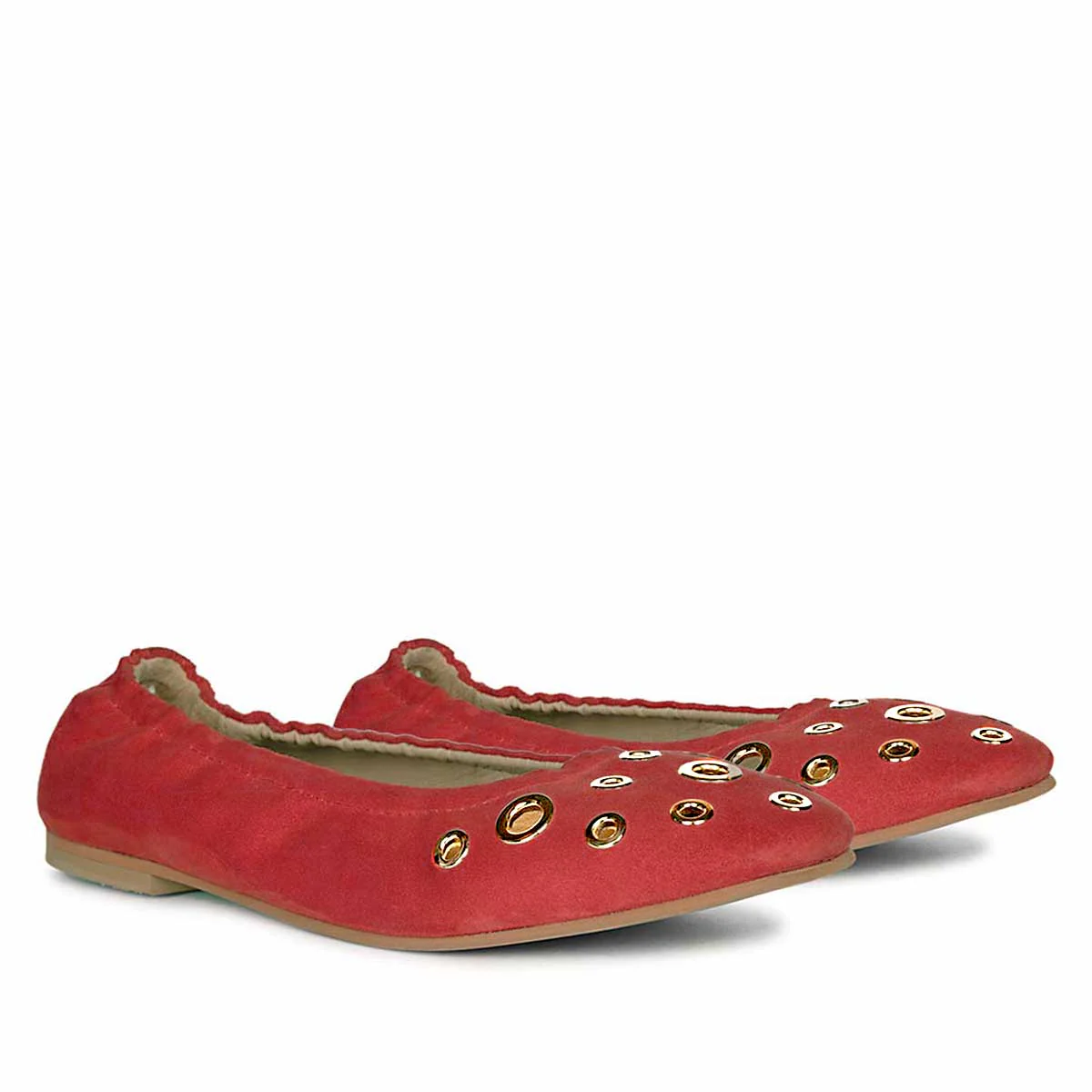 Saint Tesslyn Red Suede Eyelet Embellished Ballerinas - Image 2