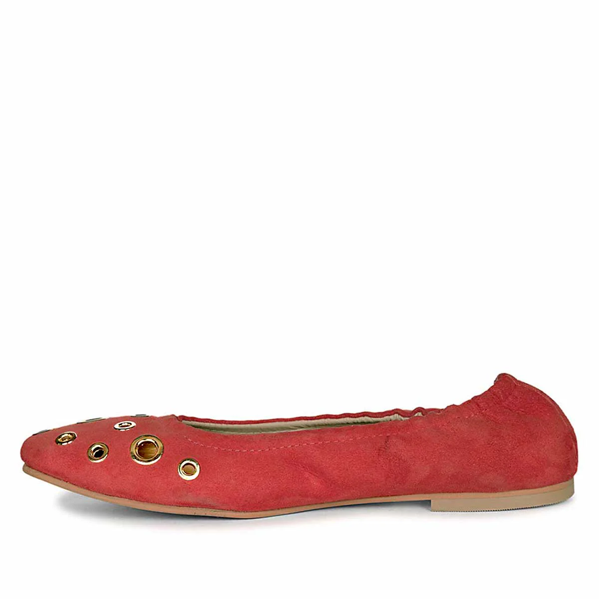 Saint Tesslyn Red Suede Eyelet Embellished Ballerinas - Image 3