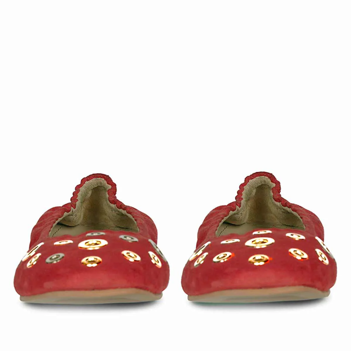 Saint Tesslyn Red Suede Eyelet Embellished Ballerinas - Image 4
