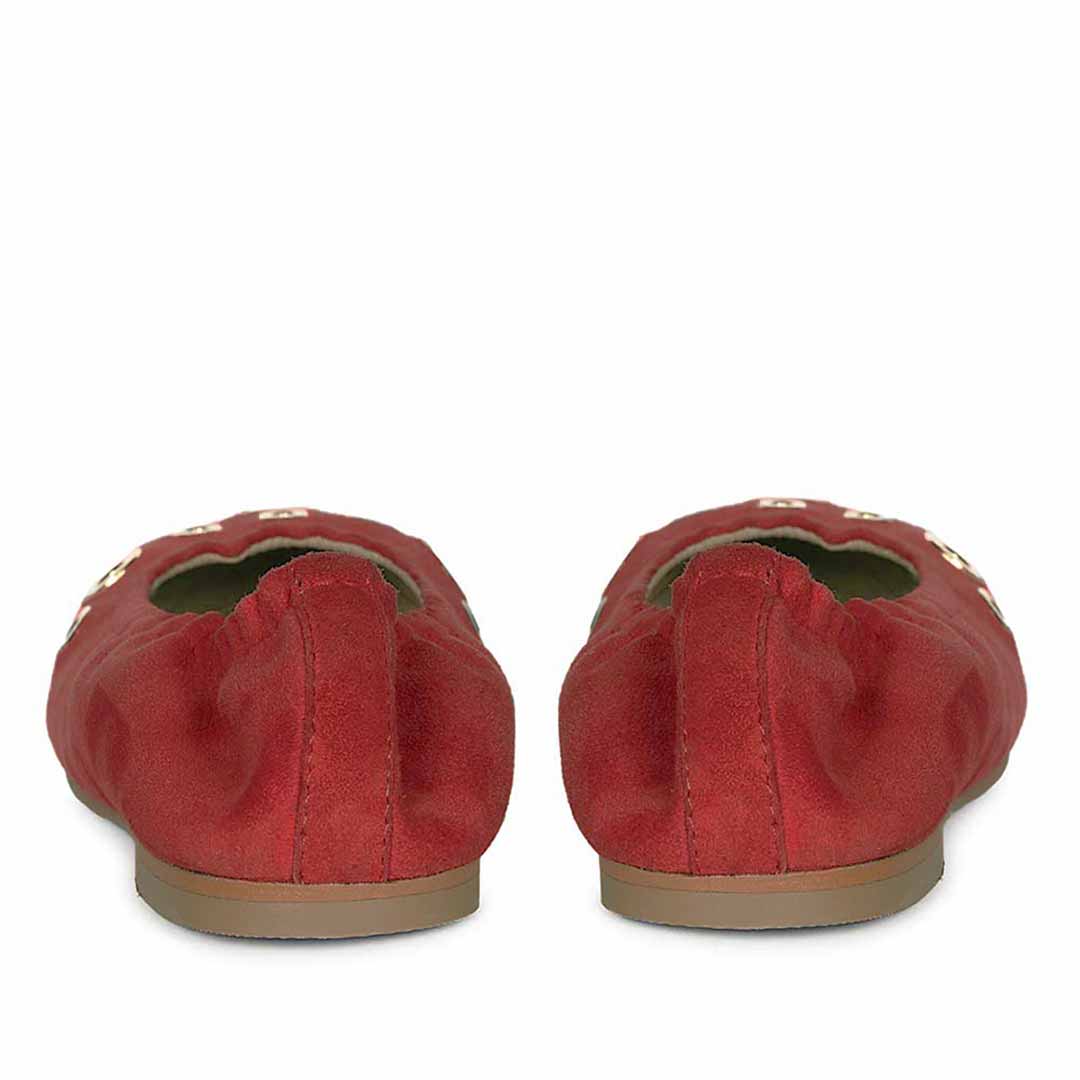 Saint Tesslyn Red Suede Eyelet Embellished Ballerinas - Image 5
