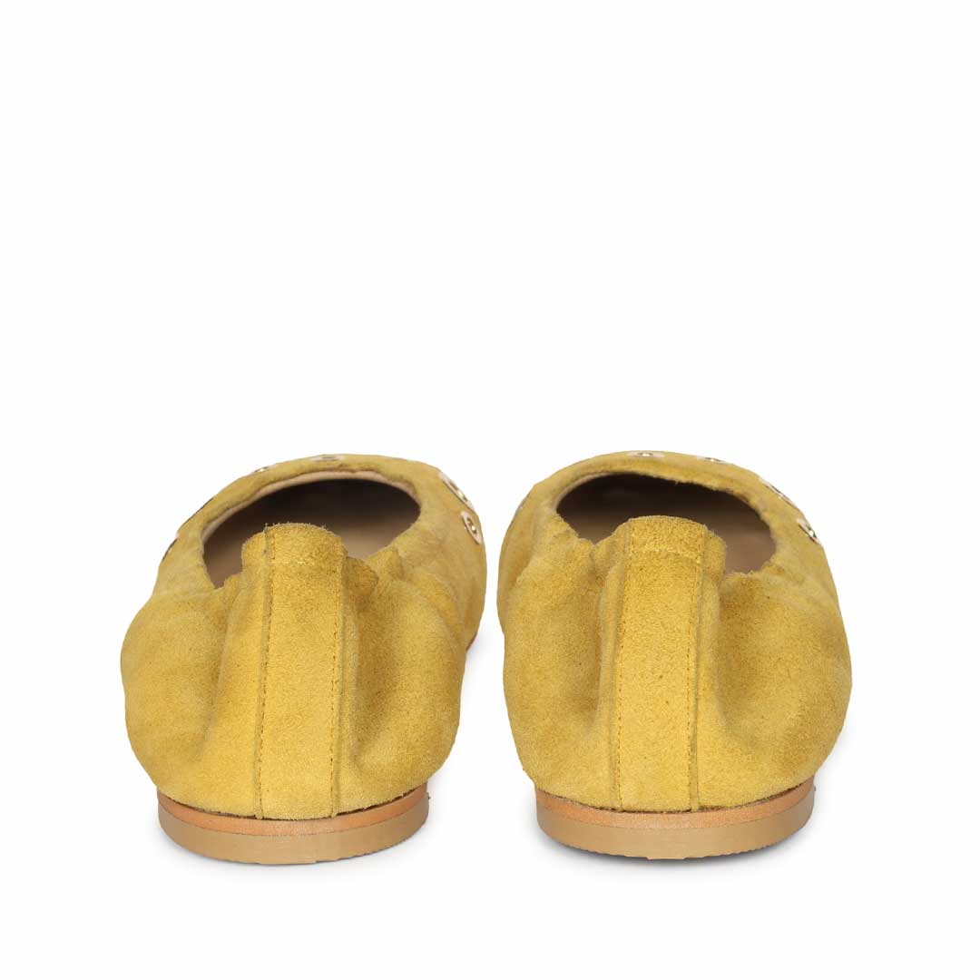 Saint Tesslyn Yellow Suede Eyelet Embellished Ballerinas - Image 5