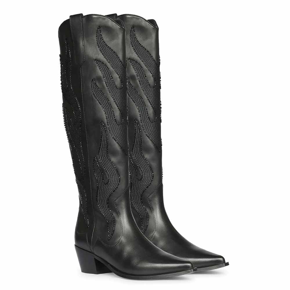 Saint Tiziana Hand Embroidered Black Leather Cowboy Boots - Image 2