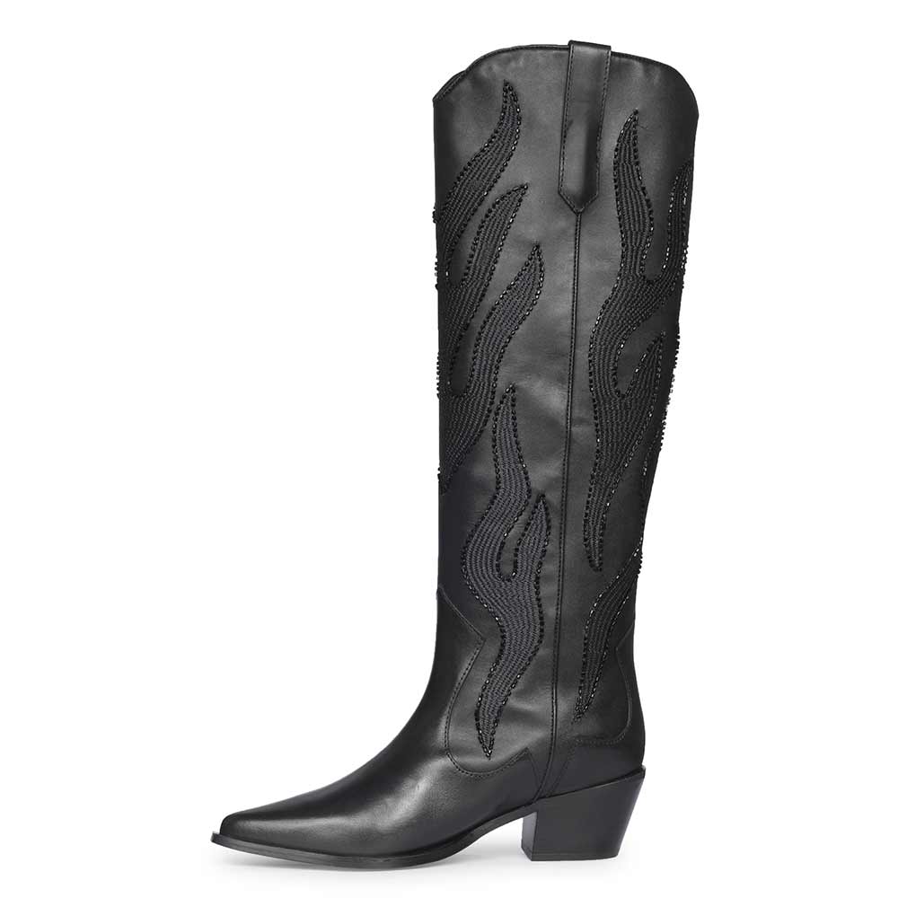 Saint Tiziana Hand Embroidered Black Leather Cowboy Boots - Image 3