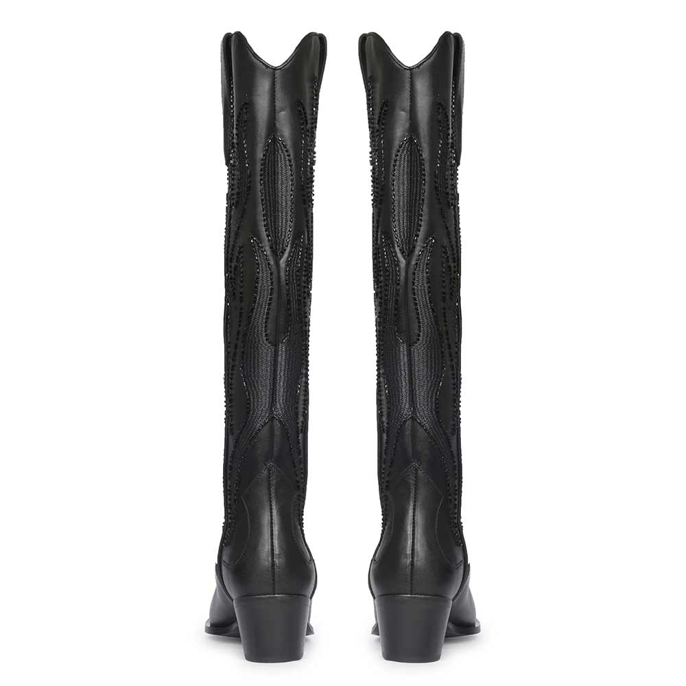 Saint Tiziana Hand Embroidered Black Leather Cowboy Boots - Image 4