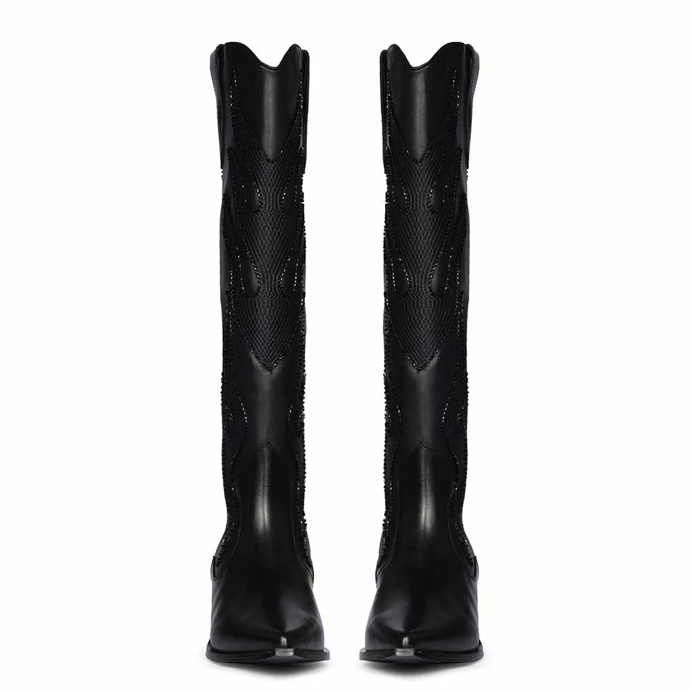 Saint Tiziana Hand Embroidered Black Leather Cowboy Boots - Image 5