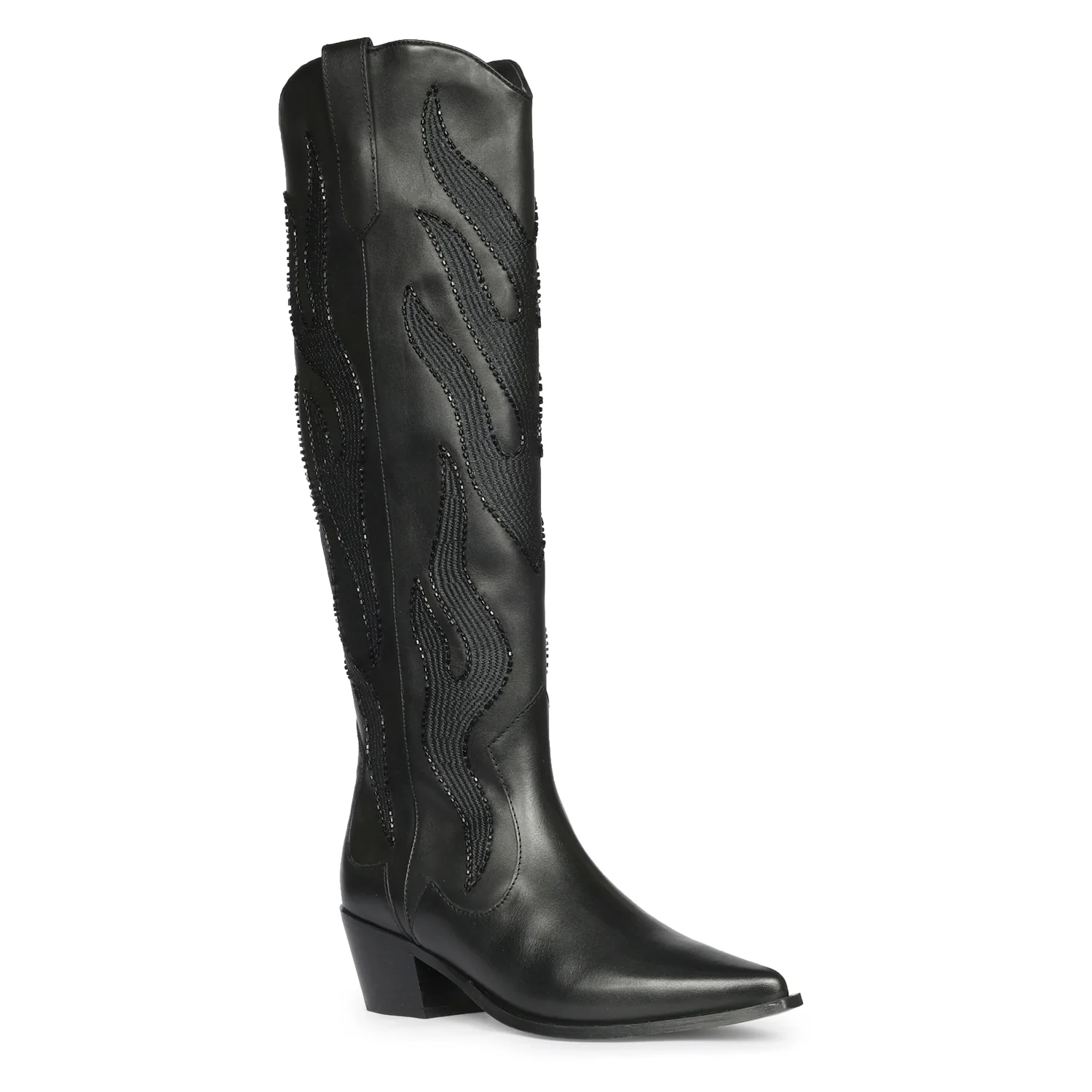 Saint Tiziana Hand Embroidered Black Leather Cowboy Boots - Image 6