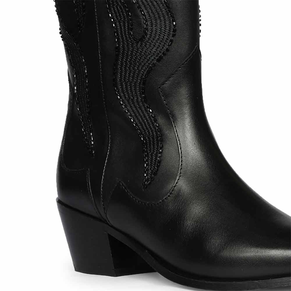 Saint Tiziana Hand Embroidered Black Leather Cowboy Boots - Image 8