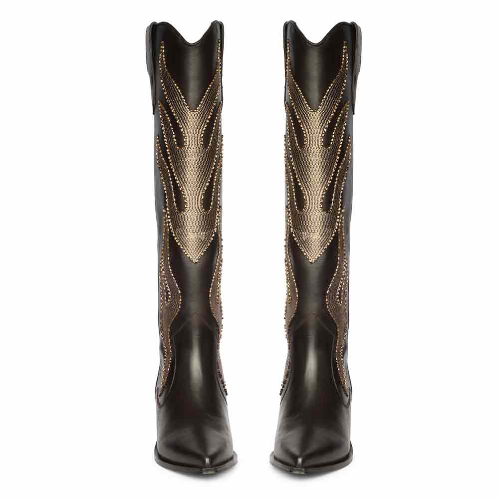 Saint Tiziana Hand Embroidered Brown Leather Cowboy Boots - Image 4
