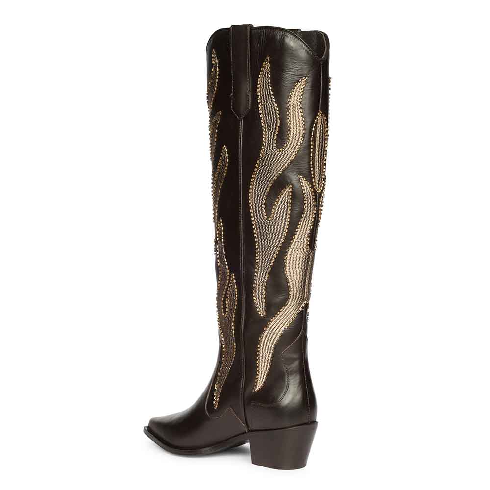 Saint Tiziana Hand Embroidered Brown Leather Cowboy Boots - Image 5