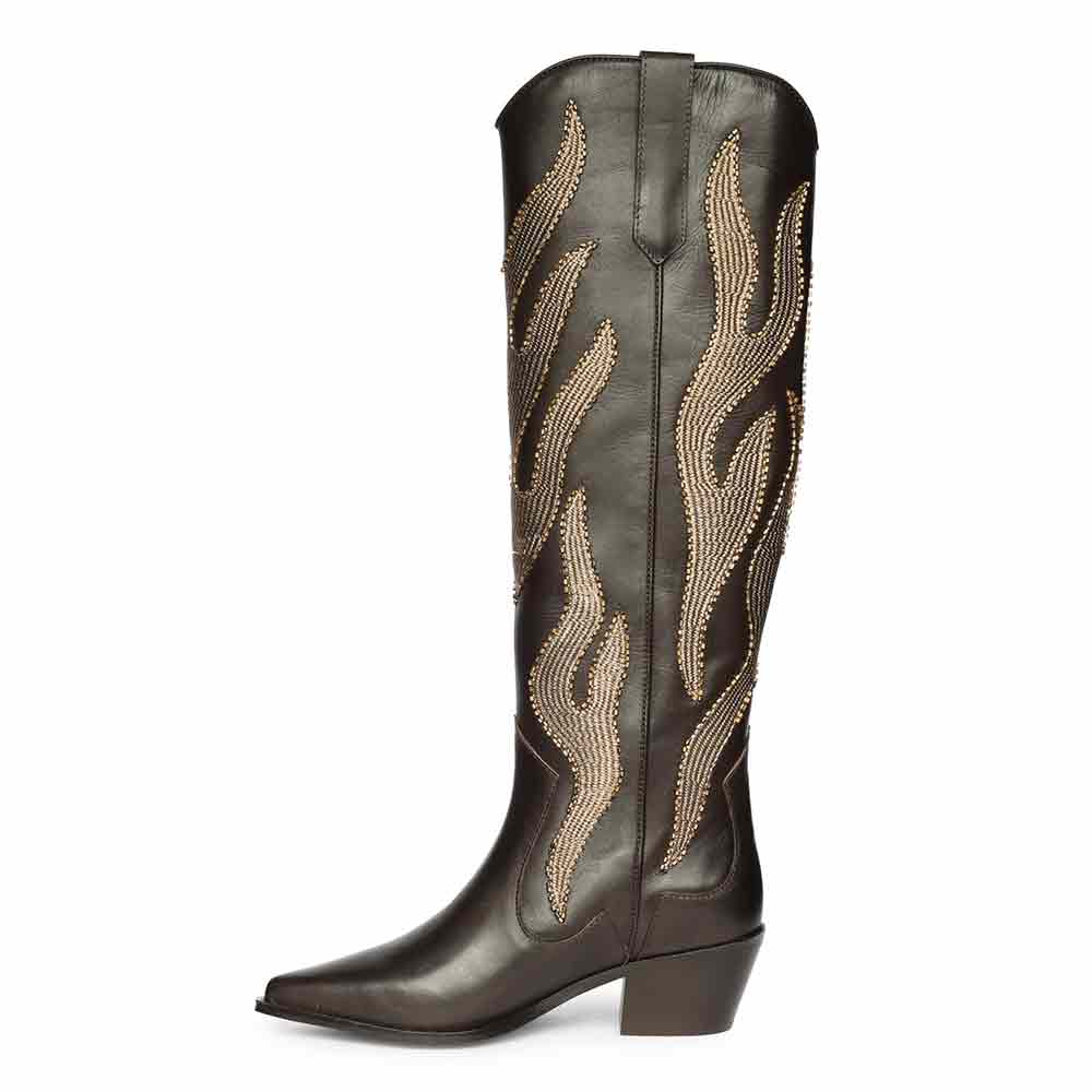 Saint Tiziana Hand Embroidered Brown Leather Cowboy Boots - Image 6