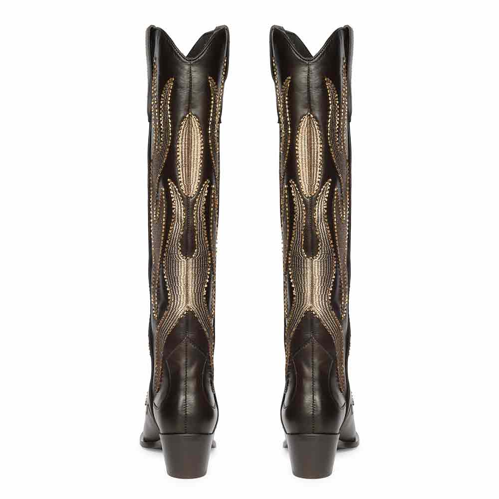 Saint Tiziana Hand Embroidered Brown Leather Cowboy Boots - Image 7