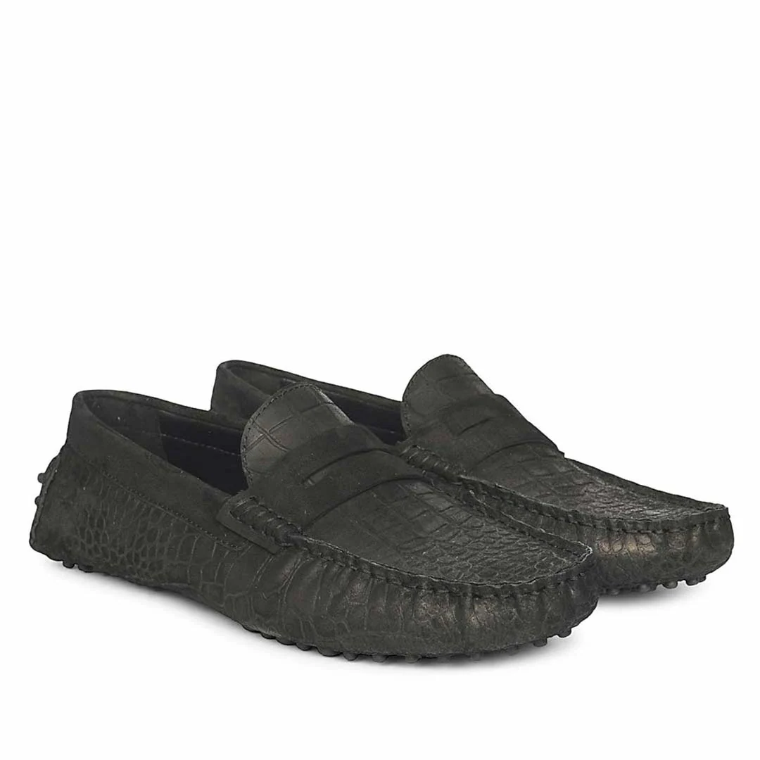 Saint Tobias Croco-Embossed Black Leather Saddle Loafers - Image 2