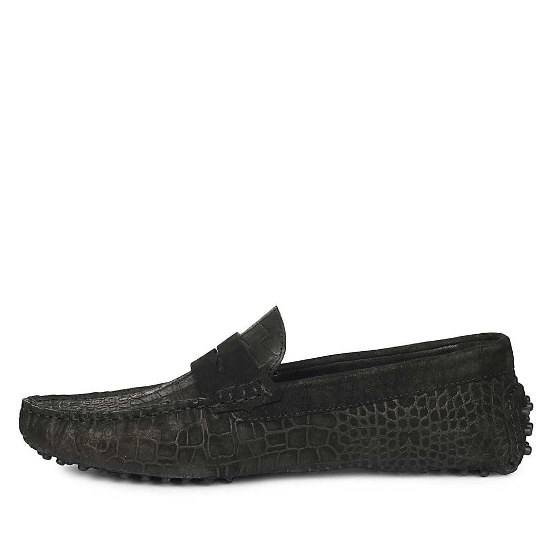 Saint Tobias Croco-Embossed Black Leather Saddle Loafers - Image 3