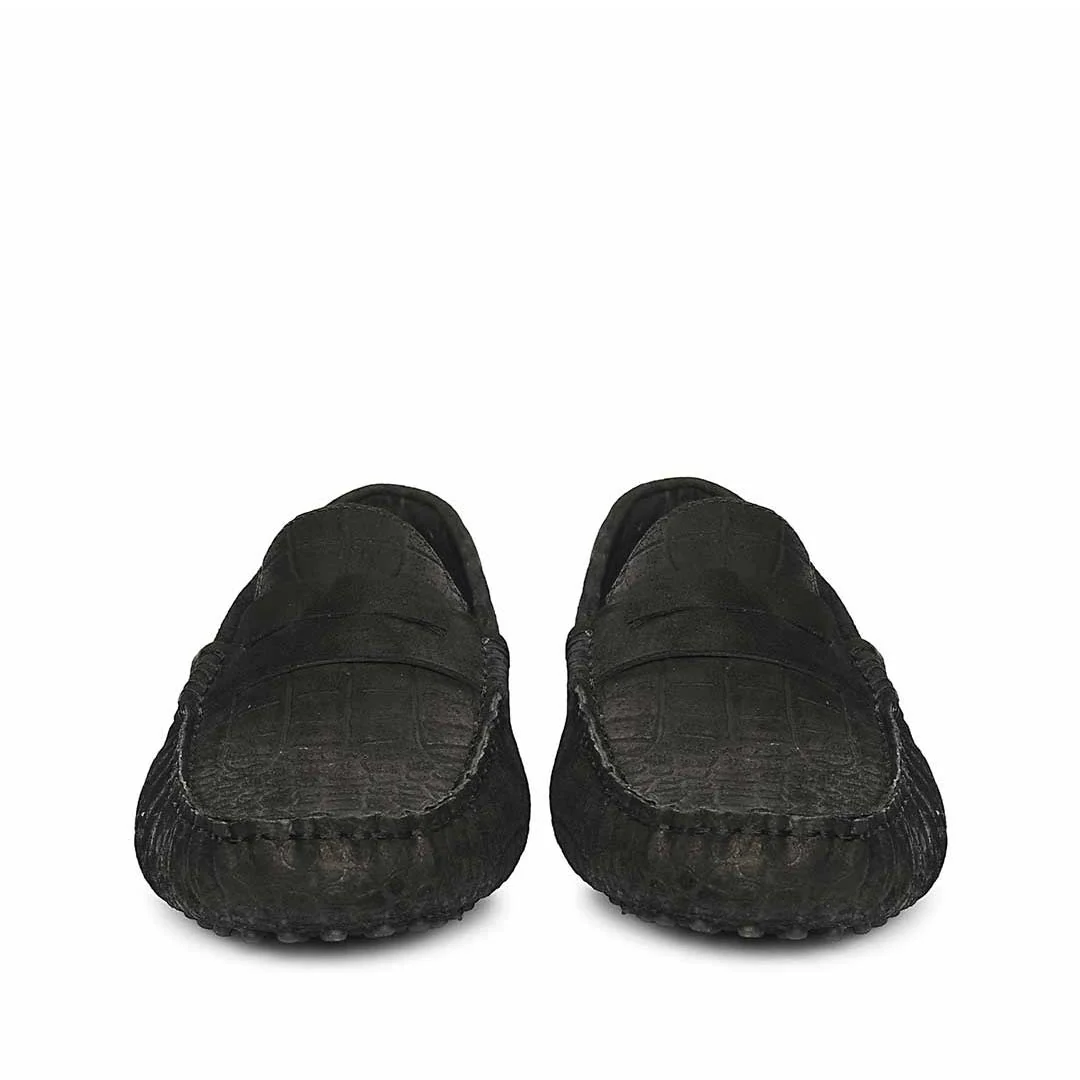 Saint Tobias Croco-Embossed Black Leather Saddle Loafers - Image 4