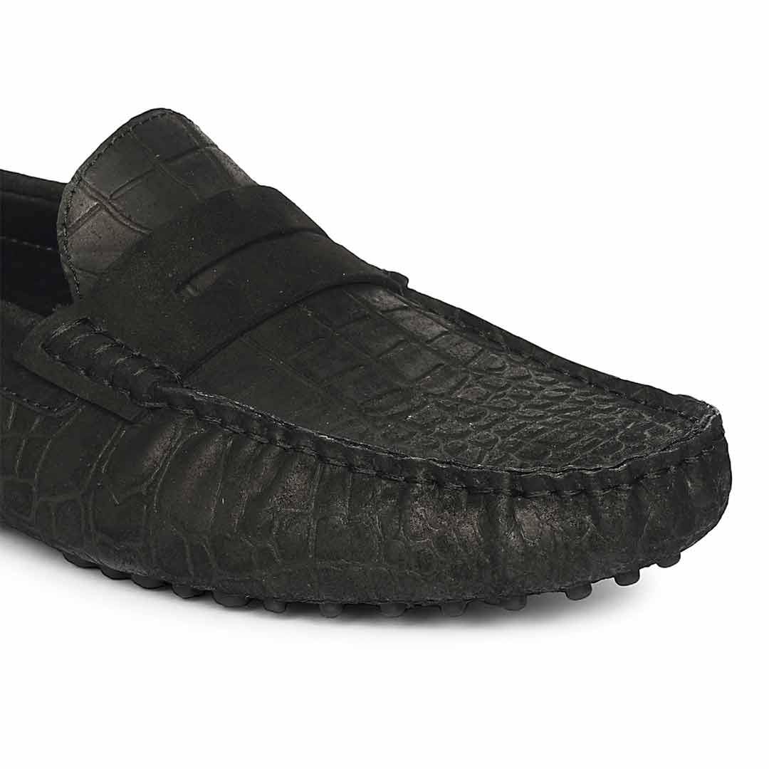 Saint Tobias Croco-Embossed Black Leather Saddle Loafers - Image 6