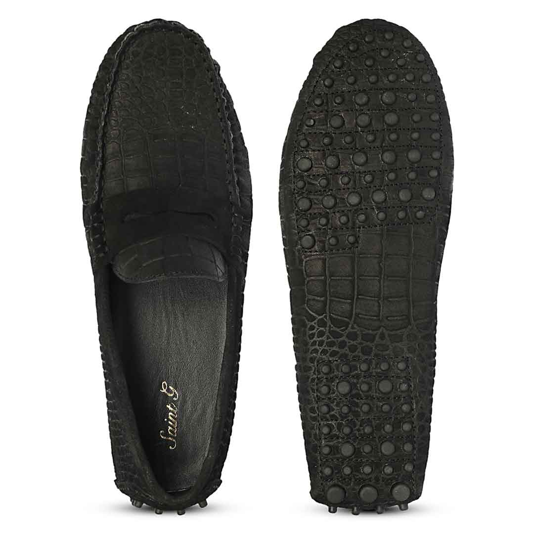 Saint Tobias Croco-Embossed Black Leather Saddle Loafers - Image 7