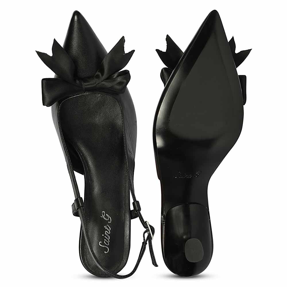 Saint Toria Black Bow Embellished Leather Pumps - Image 6