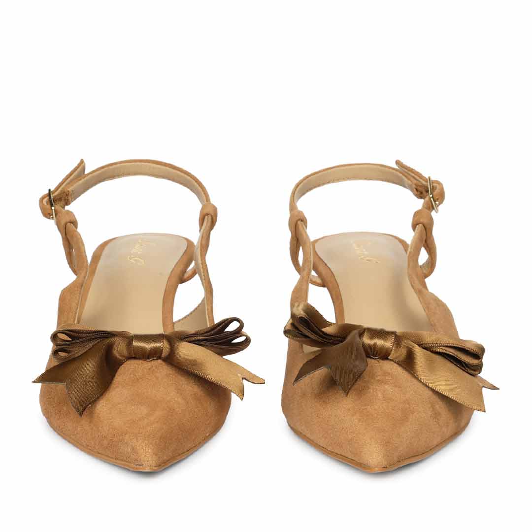 Saint Toria Bow Tan Leather Sling Back Pumps - Image 4