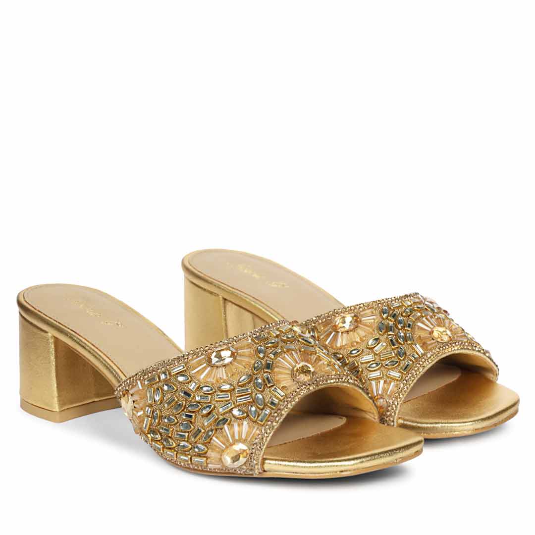 Saint Torin Embroidered Metallic Gold Leather Heels - Image 3