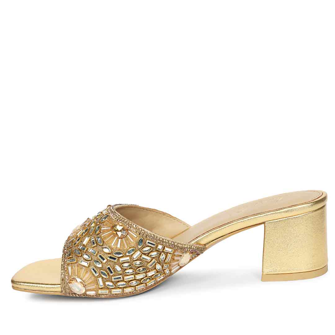 Saint Torin Embroidered Metallic Gold Leather Heels - Image 4