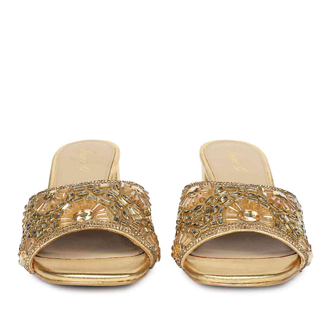 Saint Torin Embroidered Metallic Gold Leather Heels - Image 5