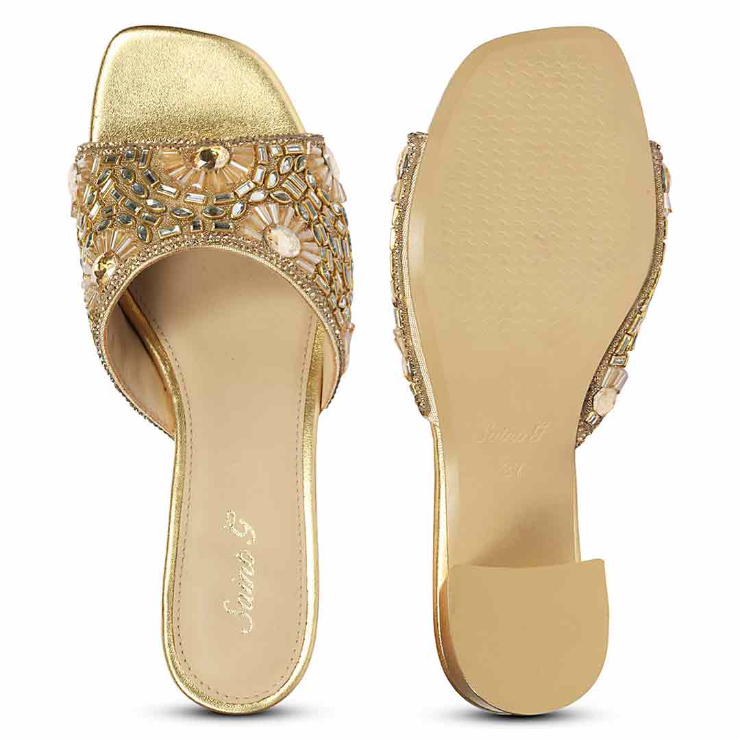 Saint Torin Embroidered Metallic Gold Leather Heels - Image 7