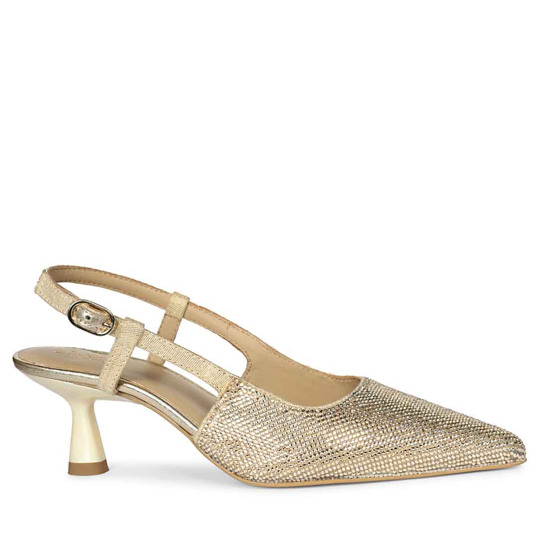 Saint Trinity Crystal Glimmer Gold Leather Pumps