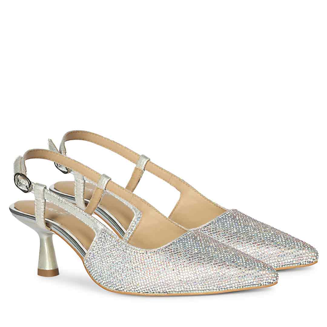 Saint Trinity Crystal Glimmer Silver Leather Pumps - Image 2