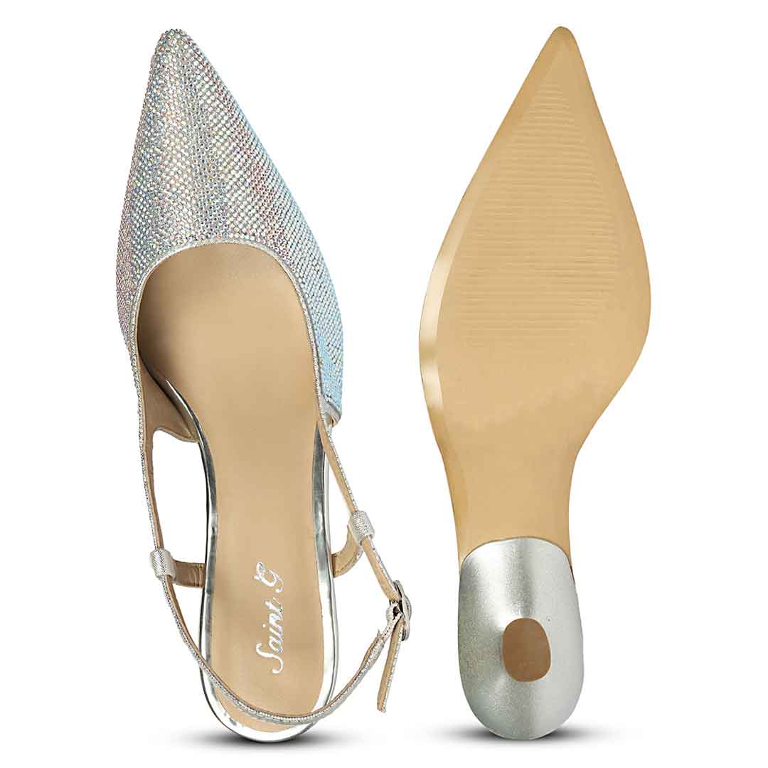 Saint Trinity Crystal Glimmer Silver Leather Pumps - Image 6