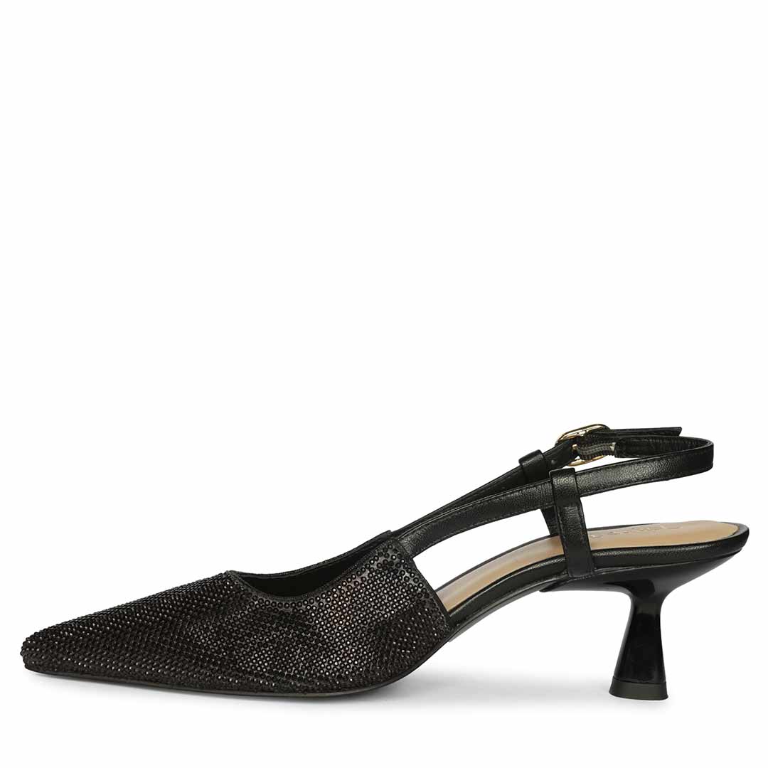 Saint Trinity Crystal Glimmer Black Leather Pumps - Image 3