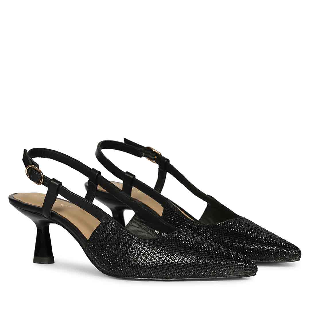 Saint Trinity Crystal Glimmer Black Leather Pumps - Image 4