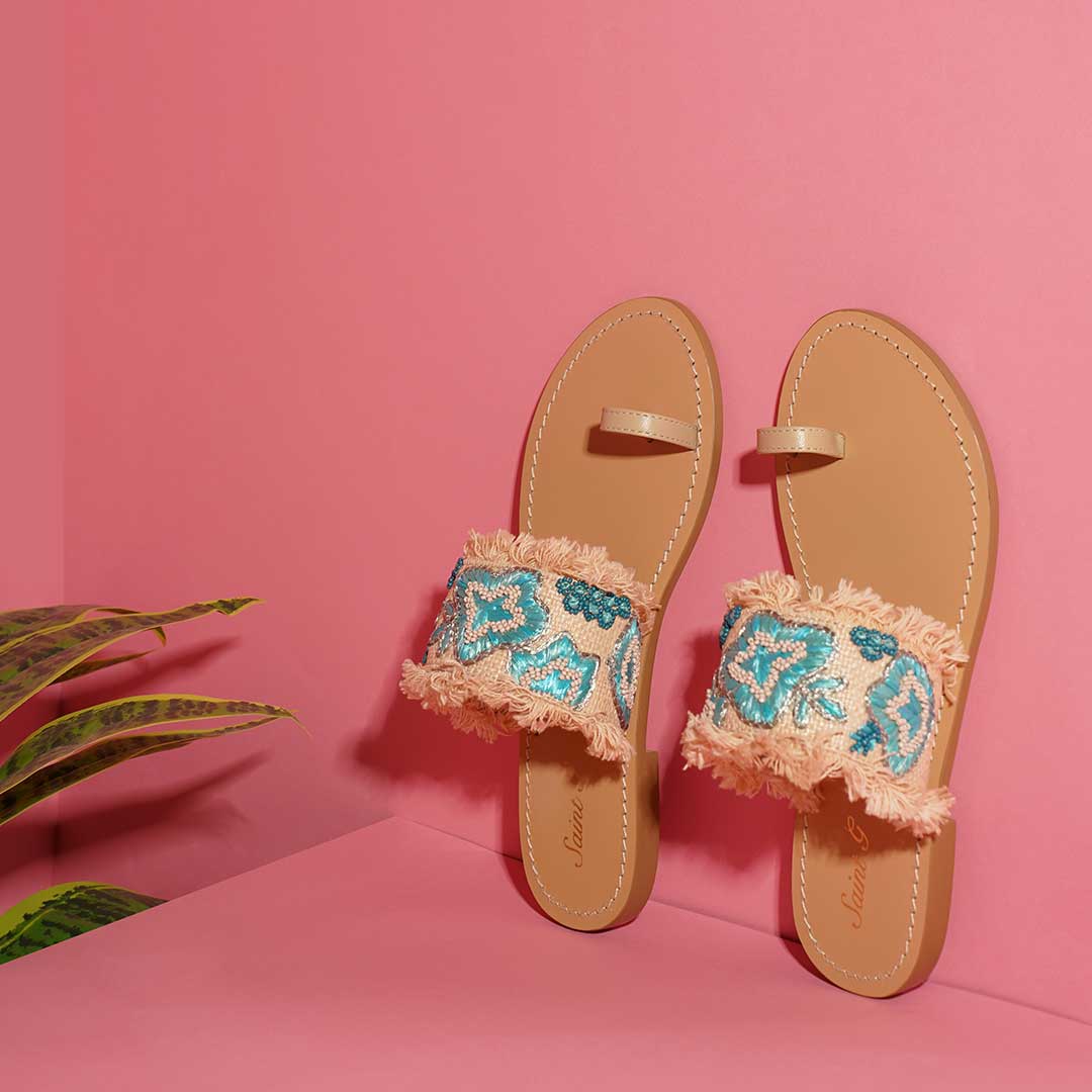 Saint Turquiose Leather Flat - Image 2