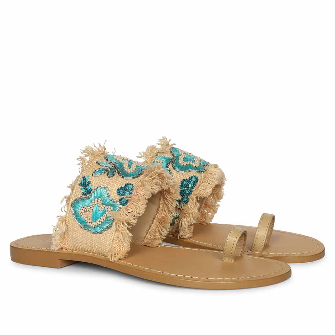 Saint Turquiose Leather Flat - Image 3