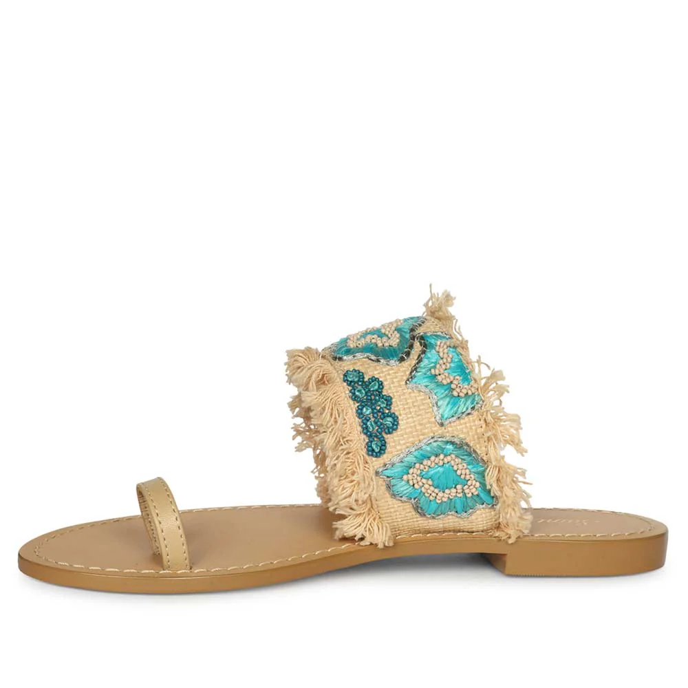 Saint Turquiose Leather Flat - Image 4