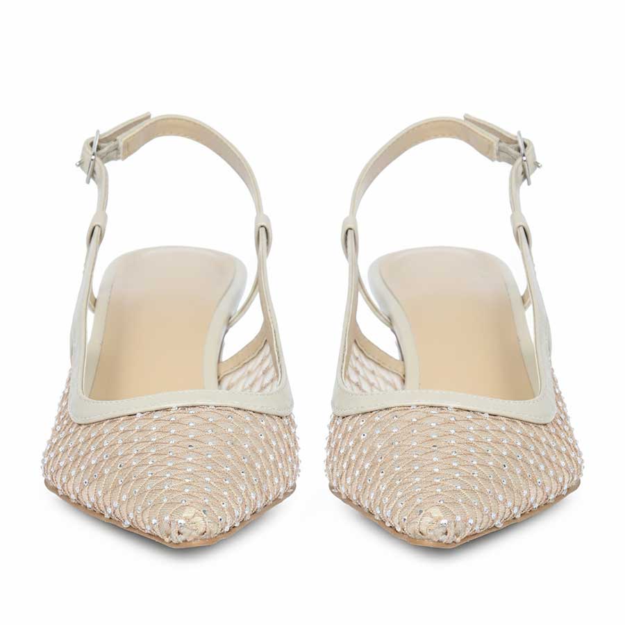 Saint Twila Crystal Embellished Beige Leather Slingbacks - Image 4