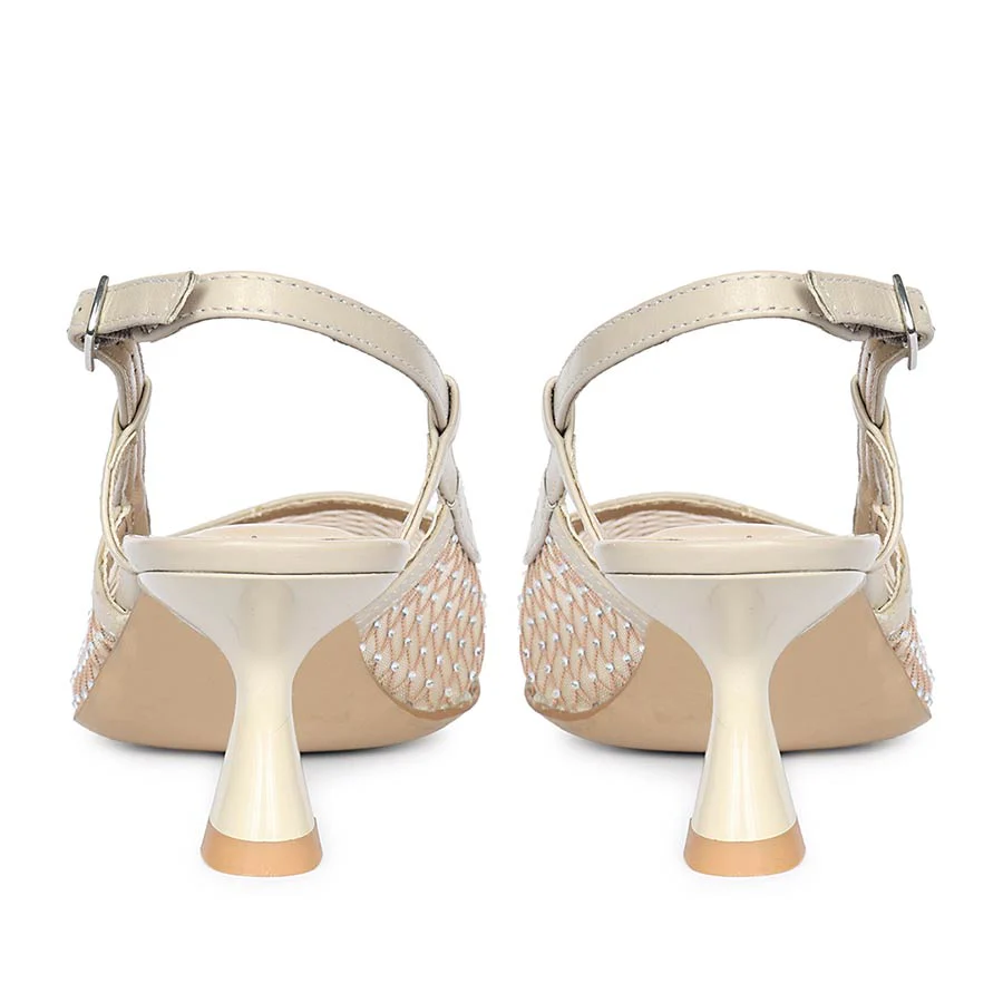 Saint Twila Crystal Embellished Beige Leather Slingbacks - Image 5
