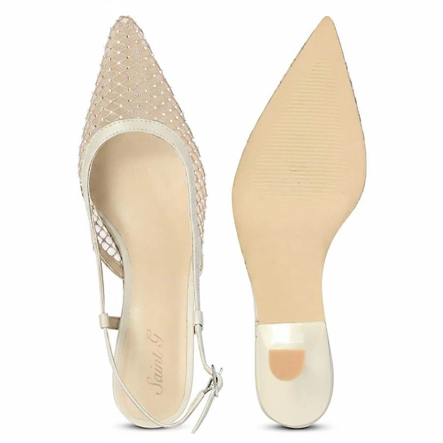 Saint Twila Crystal Embellished Beige Leather Slingbacks - Image 6