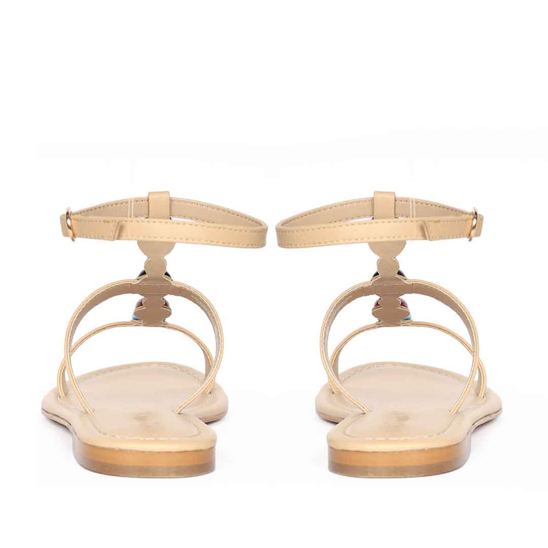 Saint Tyas Multi Stone Beige Leather Sandals - Image 5