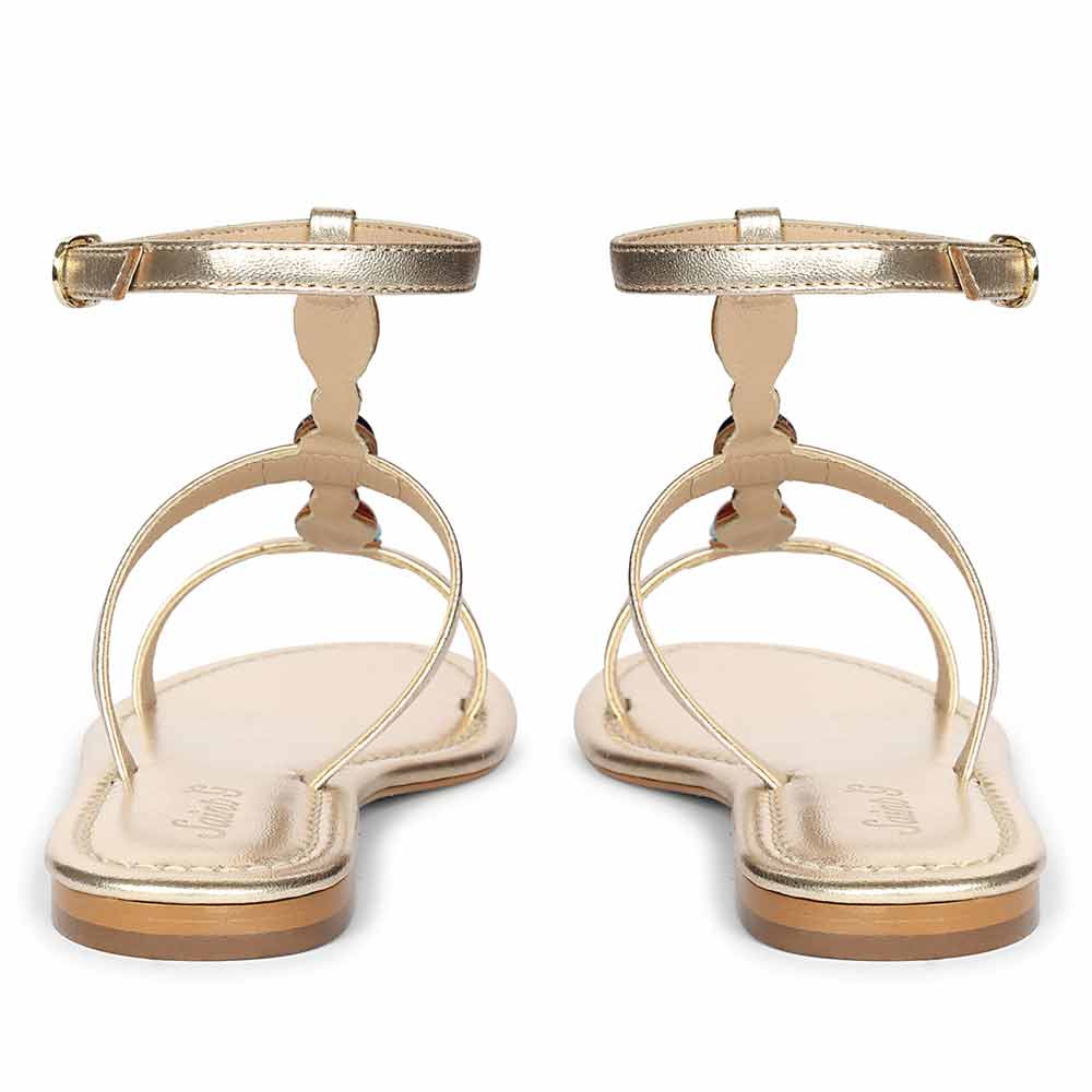 Saint Tyas Multi Stone Gold Metallic Leather Sandals - Image 5