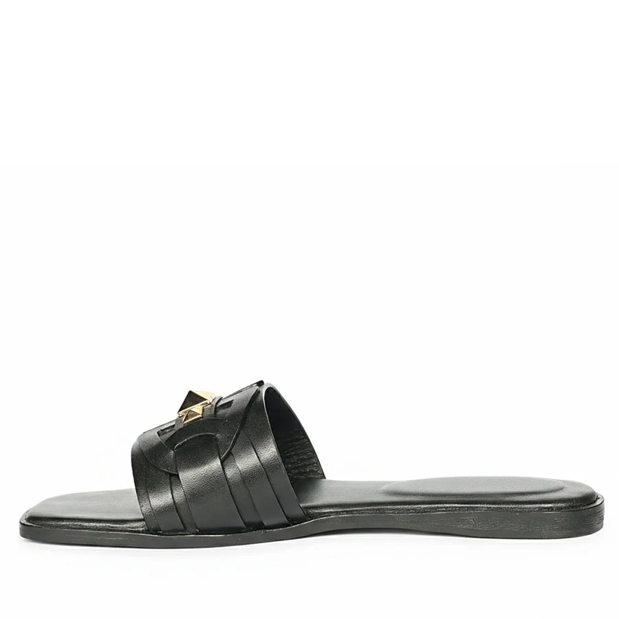 Saint Tyla Black Leather Pyramid Stud Slides - Image 3