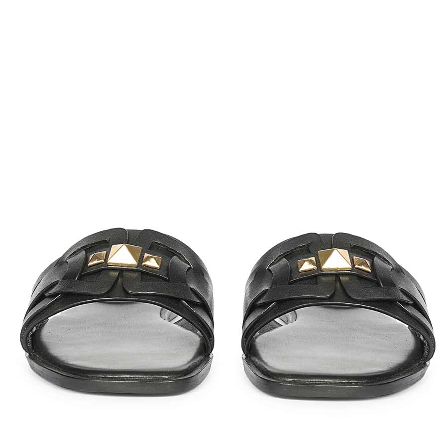 Saint Tyla Black Leather Pyramid Stud Slides - Image 4