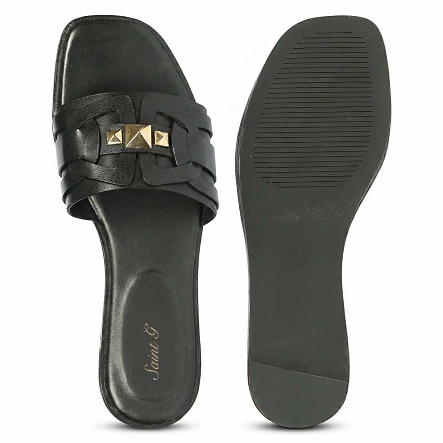 Saint Tyla Black Leather Pyramid Stud Slides - Image 6