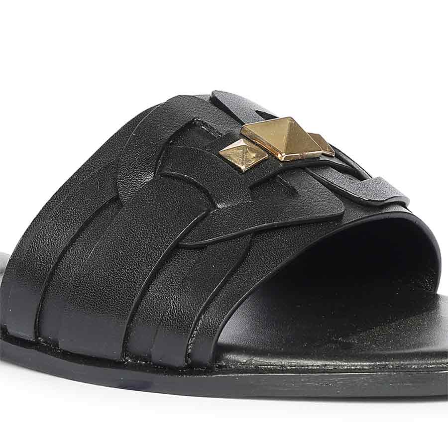 Saint Tyla Black Leather Pyramid Stud Slides - Image 7