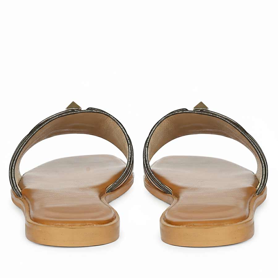 Saint Tyla Tan Leather Pyramid Stud Slides - Image 6