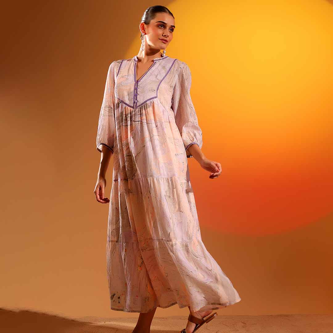 Saint Womens Lilac Marbel Dobby Maxi Dress - Image 2