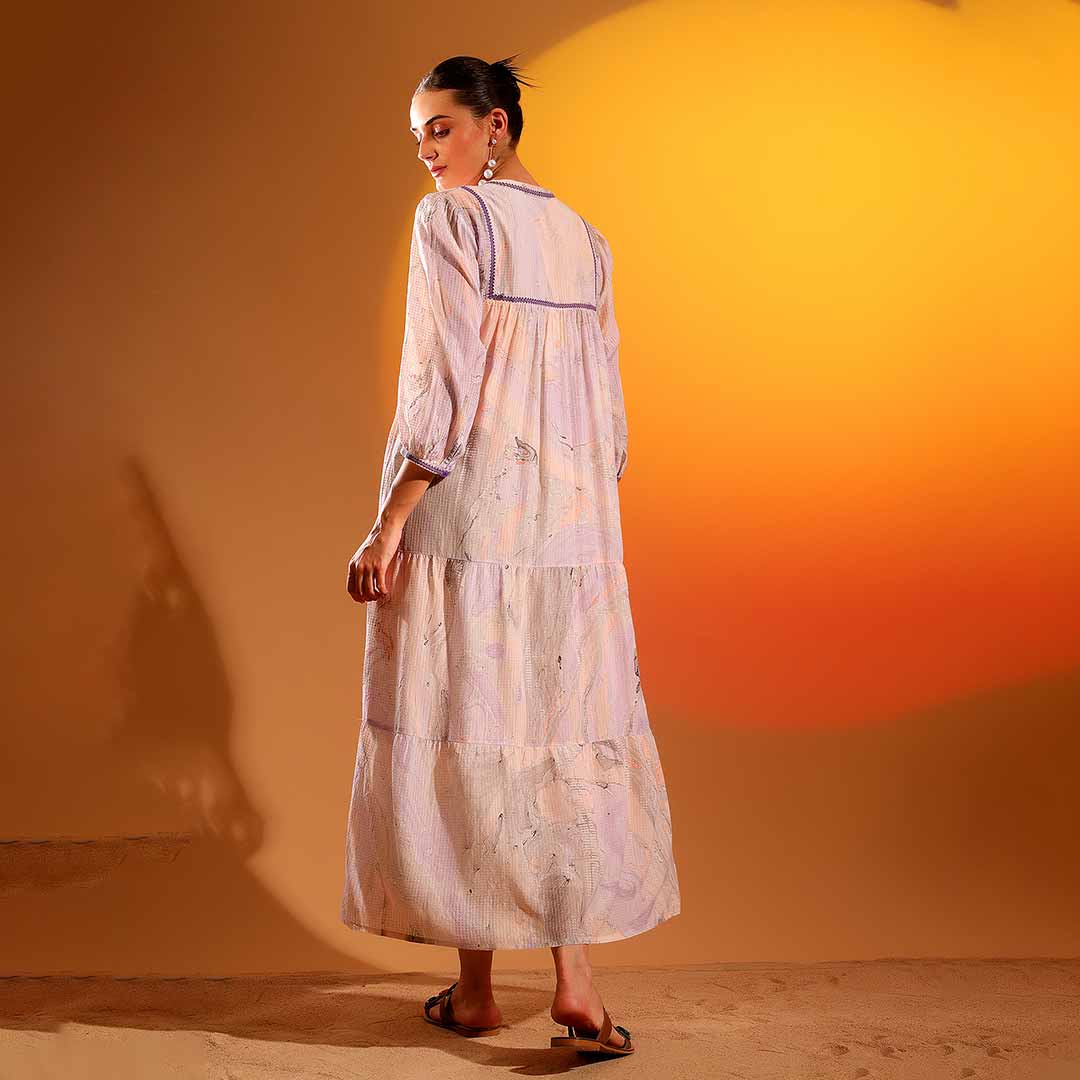 Saint Womens Lilac Marbel Dobby Maxi Dress - Image 3
